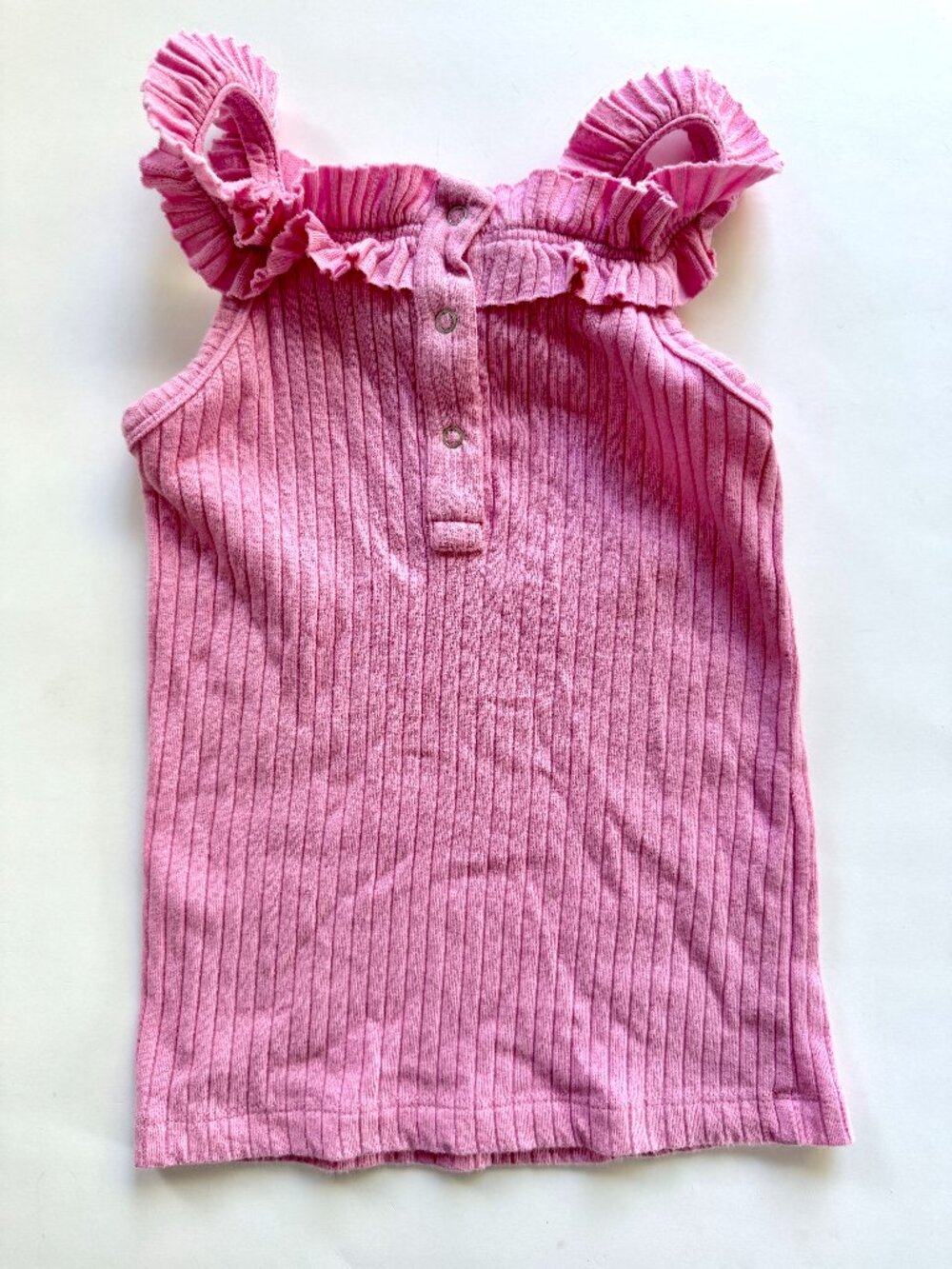 Kate Quinn Ribbed Ruffle Neck Tank Top Pink 3T - Picture 3 of 5